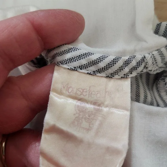 VTG Mousefeathers Size 6 Grey White Striped Lace Collar Puff Sleeve Ruffle Dress - Picture 6 of 16